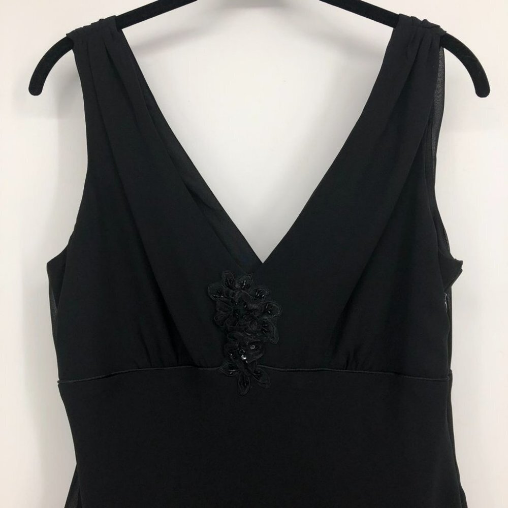 Lori Ann Montreal Vintage Black sleeveless tiered midi dress sequin broach 8 - Picture 3 of 16